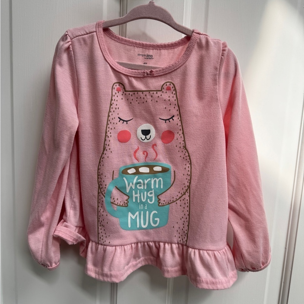Carter's 4T Girls Pink Warm Hug in a Mug Graphic Long Sleeve Pajama Top